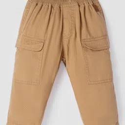 Little Kangaroos Cotton Woven Full Length Trouser With Bear Patch - Tan-picture-23