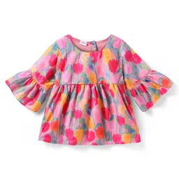 babyhug Babyhug Rayon Full Bell Sleeves Top with Floral Print - Pink-picture-12