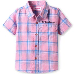 Babyhug Cotton Knit Half Sleeves Checkered Shirt - Pink & Blue-picture-26