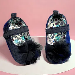 Baby Moo Polka Dots Designed Floral Applique Detailed Mary Jane Ballerinas With Velcro Closure - Navy Blue-picture-23