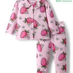 Babyoye 100% Cotton Full Sleeves Fruits Printed Co-Ord Night Suit With Eco Jiva Finish - Pink-image-73