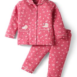 CUCUMBER Sinker Knit Full Sleeves Floral Printed Co-Ords Nightsuit - Red-picture-11