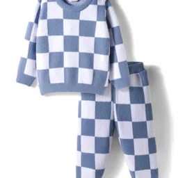 Bonfino Knit Full Sleeves Winter Wear Sweater & Jogger Set With Checks - Multicolour-picture-10