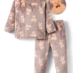 Mark & Mia Full Sleeves Winter Wear Co-ords Night Suit With Animal Print - Brown-picture-12