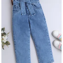Bright Stars KIDSWEAR Cotton Woven Solid High Waist Jeans With Belt - Blue image 1