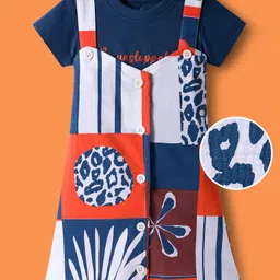 OLLINGTON ST. Cotton Half Sleeves Inner Top & Printed Knit Pinafore - Multicolor image 1