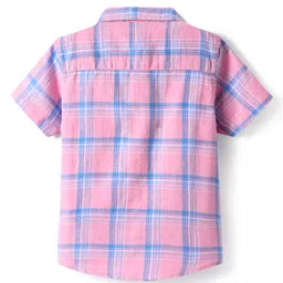 Babyhug Cotton Knit Half Sleeves Checkered Shirt - Pink & Blue image 2