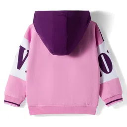 Babyhug Cotton Knit Full Sleeves Cut & Sew Pullover Hooded Sweatshirt with Text Graphic - Pink image 2