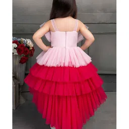 Lagorii Net Woven Sleeveless Ruffle & Bow Applique Detailed High Low Tutu Dress - Pink image 3