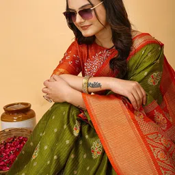 Panzora Ethnic Motifs Printed Zari Kanjeevaram Saree image 5