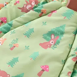 Babyhug Woven Full Sleeves Hooded   Winter Romper with Zipper Christmas Theme - Limegreen image 3