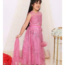 KID1 Sleeveless Sequin Embellished Net Coordinating Lehenga Choli With Dupatta - Pink image 4