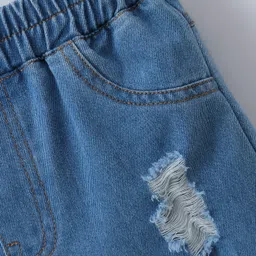 Mark & Mia Cotton Distressed Washed Shorts - Blue image 3