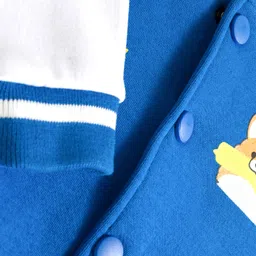 Mark & Mia Fleece Knit Full Sleeves Bomber Jacket With Dog Print - Blue & White image 3