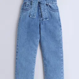 Bright Stars KIDSWEAR Cotton Woven Solid High Waist Jeans With Belt - Blue image 4