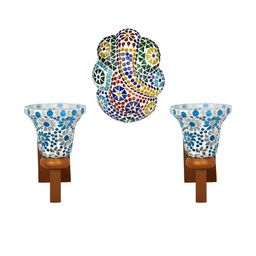 SOMIL White & Multicoloured Set Of 3 Printed Glass Cylinder Shaped Wall Lamp-picture-28