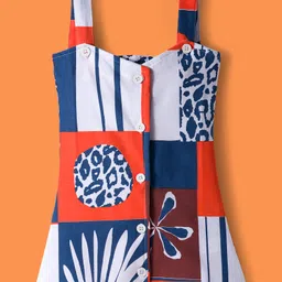 OLLINGTON ST. Cotton Half Sleeves Inner Top & Printed Knit Pinafore - Multicolor image 5