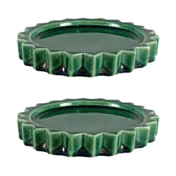 LASAKI Celty 2Pcs Green Ceramic Lightweight Round Flower Planter Trays-picture-26