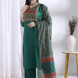 KALINI Teal Pure Cotton Kurta Sets-image-11