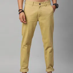 Roadster Men Mustard Yellow Solid Chinos Trousers-image-6
