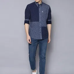 BEN SHERMAN Men Navy Blue Regular Fit Printed Cotton Casual Shirt image 5