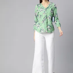 Ives Floral Print Puff Sleeves Crepe Shirt Style Top image 5