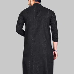 click n buy Men Solid Straight Kurta (Black) image 4