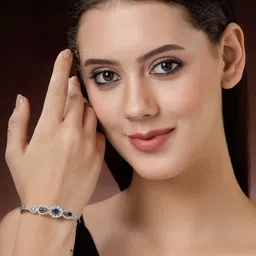 ZENEME Women Brass American Diamond Rhodium-Plated Bangle-Style Bracelet image 4