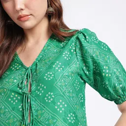 fusion by glitchez Bandhani Printed Puff Sleeve Crop Top image 5