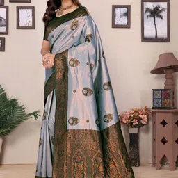 Vastravatika Ethnic Motifs Zari Art Silk Kanjeevaram Saree image 4