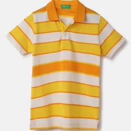 United Colors of Benetton Boys Striped Polo Collar Pure Cotton Applique T-shirt-picture-55