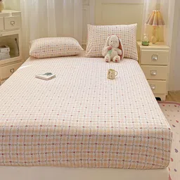 JC HOME White & Yellow Floral Printed 140 TC King Bedsheet With 2 Pillow Covers image 2