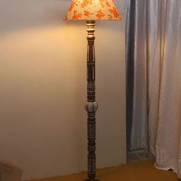 Devansh White & Brown Conical Wooden Floor Lamp-picture-27