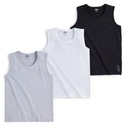 Plan B Pack Of 3 Sleeveless Exclamation Mark Print Vests - Black Grey Off White-picture-24