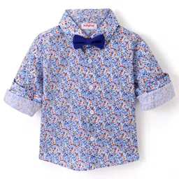 Babyhug Full Sleeves Party Wear Shirt with Bow Floral Print - Blue-picture-16