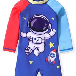 Babyhug Full Sleeves Water Repellent Legged Swimsuit with Astronaut Print - Blue-picture-25