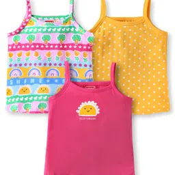 Babyhug Single Jersey Knit Sleevless Antibacterial Slips With Polka Dots & Floral Print Pack Of 3 - Pink Yellow image 1