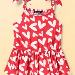 Babyhug Woven Sleeveless Top With Heart Print - Red-image-63