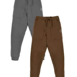 Kiddopanti Fleece Knit Pack Of 2 Solid Light Winter Joggers - Brown & Dark Grey-picture-37