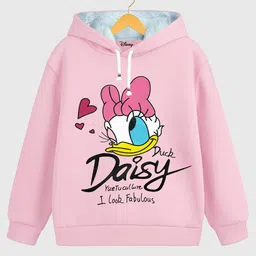 KUCHIPOO Fleece Knit Full SleevesDisney Featuring Daisy Duck Printed Light Winter Hoodies - Pink-picture-19