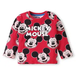 Babyhug Disney Single Jersey Knit Full Sleeves Night Suit With Mickey Mouse Print - Red image 2