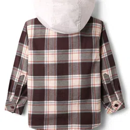 Rikidoos Full Sleeves Checked Shirt With Attached Hooded Tee Set - Dark Maroon & Melange image 2