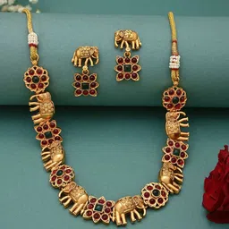 Fida Gold-Plated Artificial Stones Studded Jewellery Set-image-24