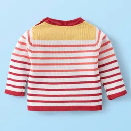 Babyhug Full Sleeves Organic Cotton Striped Sweater and Pant Set with Pom Pom Cap Giraffe Patch - Red image 3