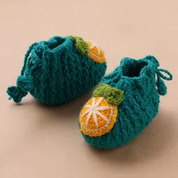 MayRa Knits Pack Of 2 Hand Knitted Woven Zebra Applique Detailed Set Of Booties - Green & Yellow image 3