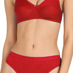 samvar Women Red Cotton Bra Panty Set for Lingerie Set Undergarments Pack of 1 image 5