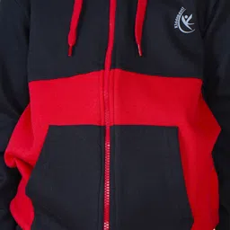 Kiddopanti Fleece Full Sleeves Front Zip Up Cut And Sew Hooded Sweatshirt With Joggers - Black & Red & Black image 5