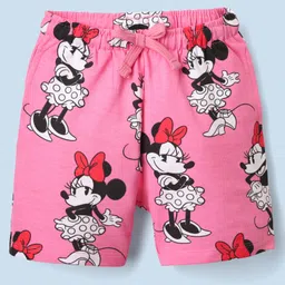 HoneyHap Disney Single Jersey Knit Half Sleeves Shorts Night SuitWith Minnie Mouse Family Graphics - White & Pink image 4