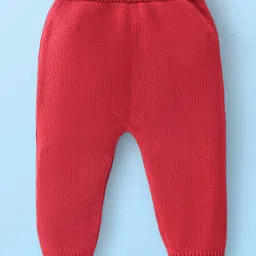 Babyhug Full Sleeves Organic Cotton Striped Sweater and Pant Set with Pom Pom Cap Giraffe Patch - Red image 5