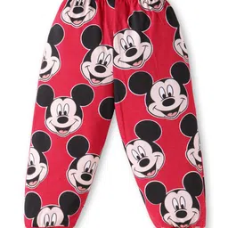Babyhug Disney Single Jersey Knit Full Sleeves Night Suit With Mickey Mouse Print - Red image 5